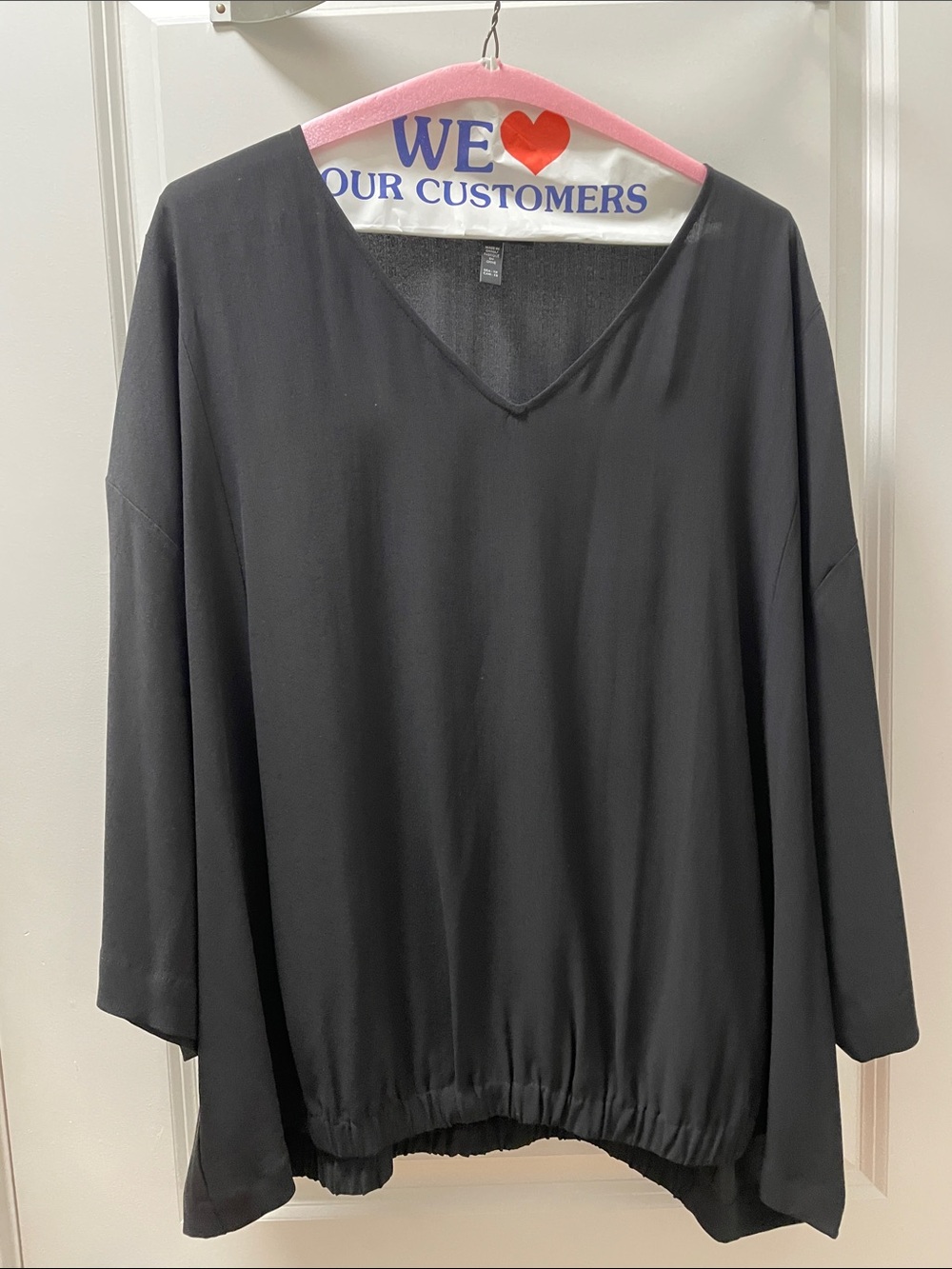 Eileen Fisher Black V-Neck 3/4 Sleeve Tunic